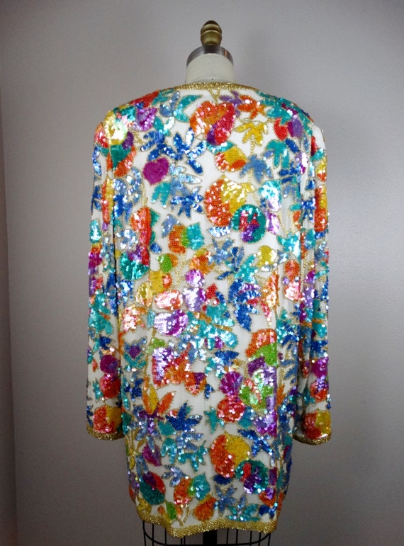 Colorful Pastel Sequin Long Cardigan / Vintage Em… - image 5