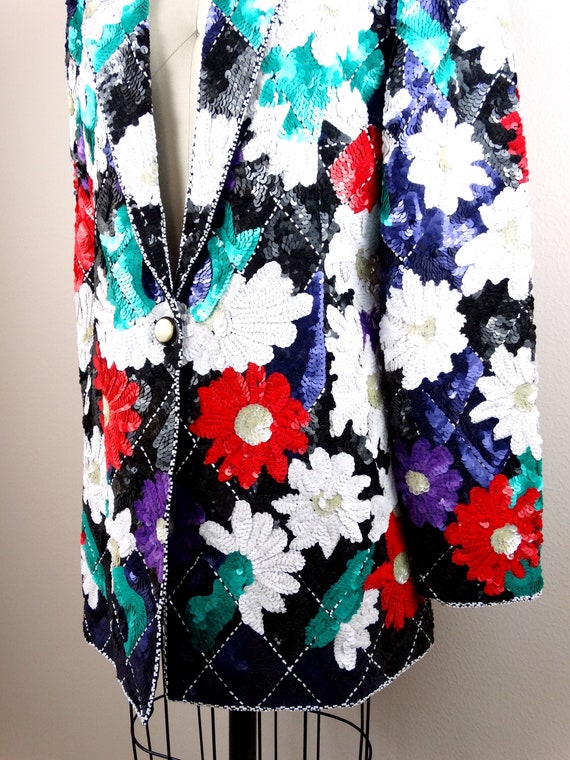 RARE Couture Sequin Blazer // OOAK Beaded Retro D… - image 5