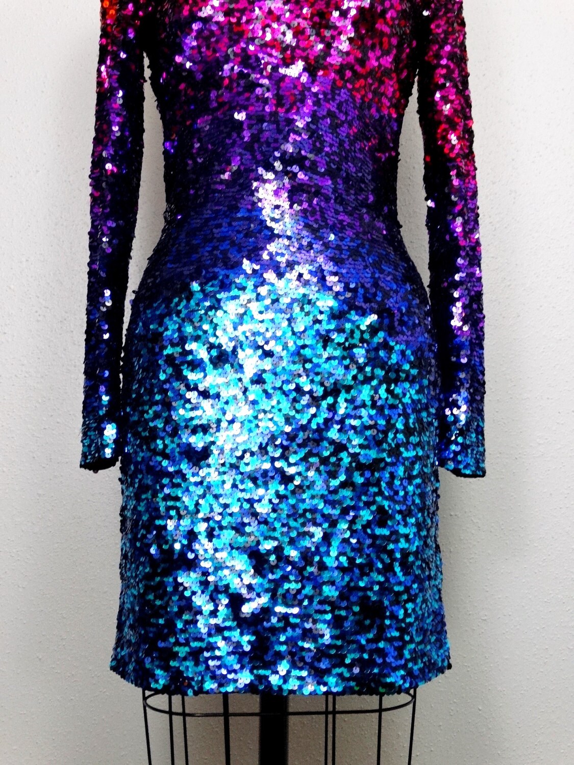 Long sleeve rainbow sequin dress top