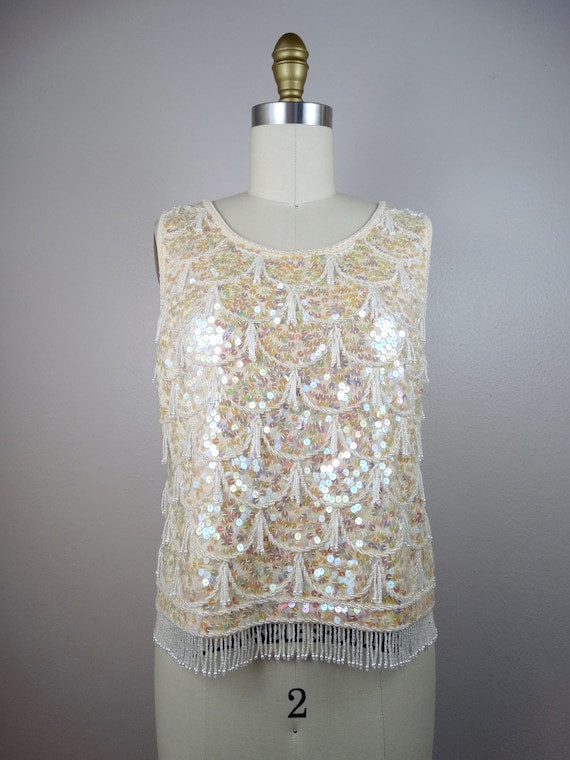 Escada Couture Sequin Fringe Beaded Tank Top and … - image 3