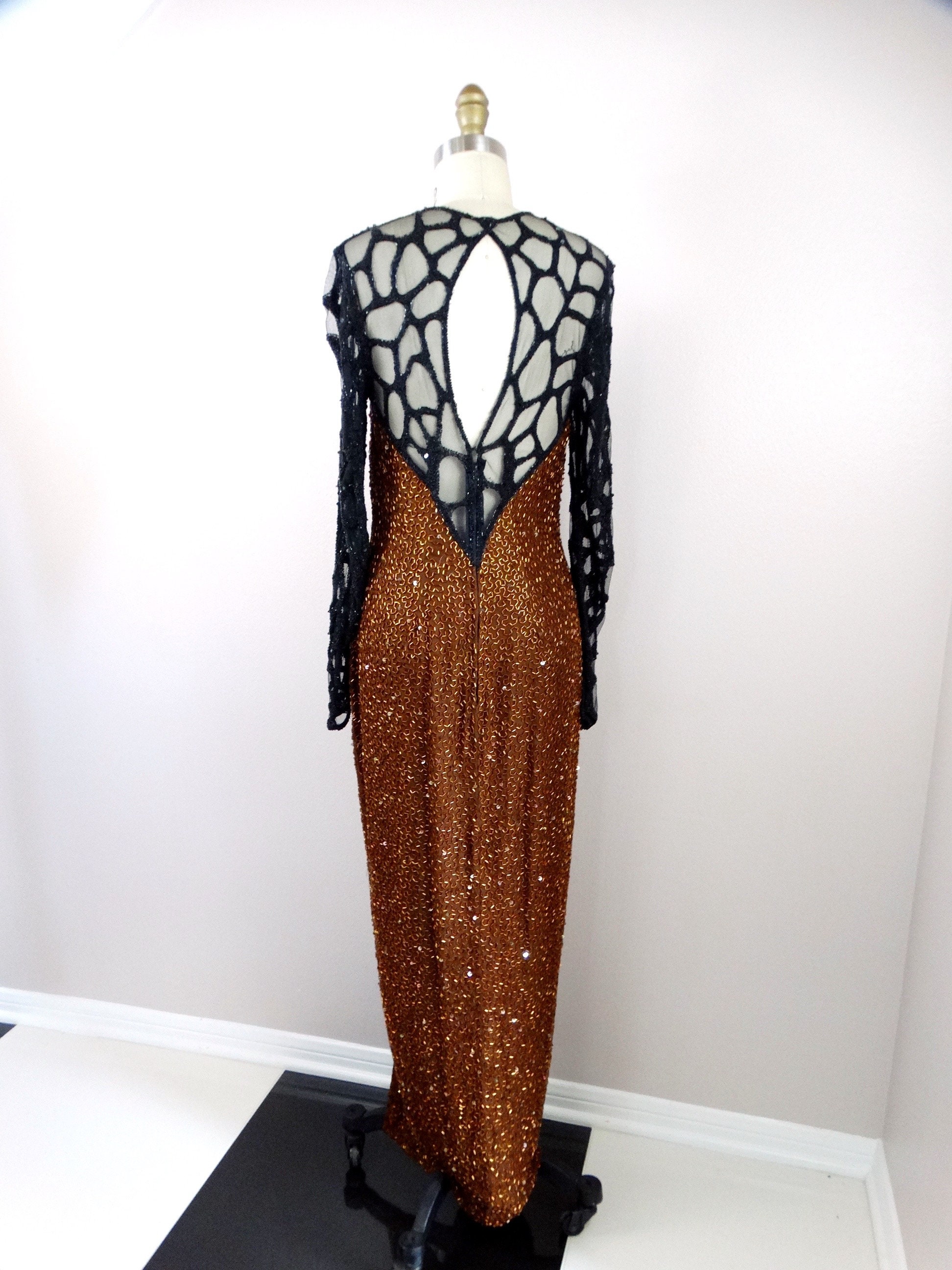 beki beaded mesh maxi dress deep red BEADED FRINGE SLIP DRESS – Naeem Khan main image 1