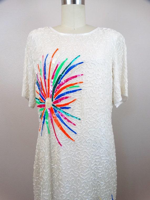 Neon POP Sequined Dress // Bright Vintage Sequin … - image 2