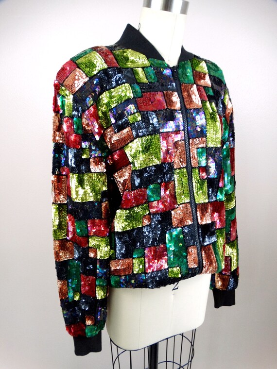 L/XL 80’s Retro Sequin Jacket // Colorful Colorbl… - image 3