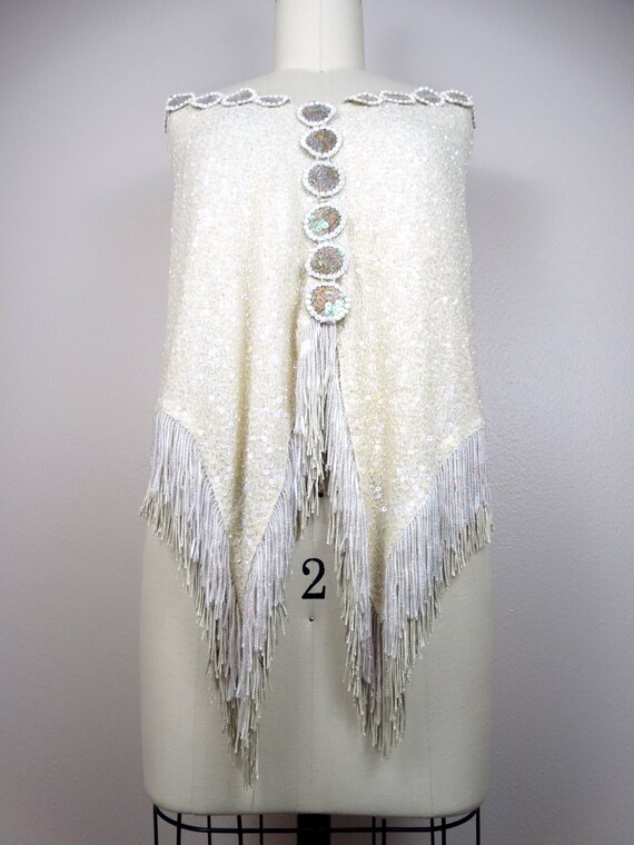 RARE Beaded Fringed Sequined Capelet // Iridescen… - image 4