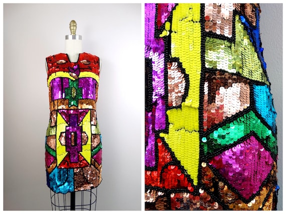 Color block sequin dress sales