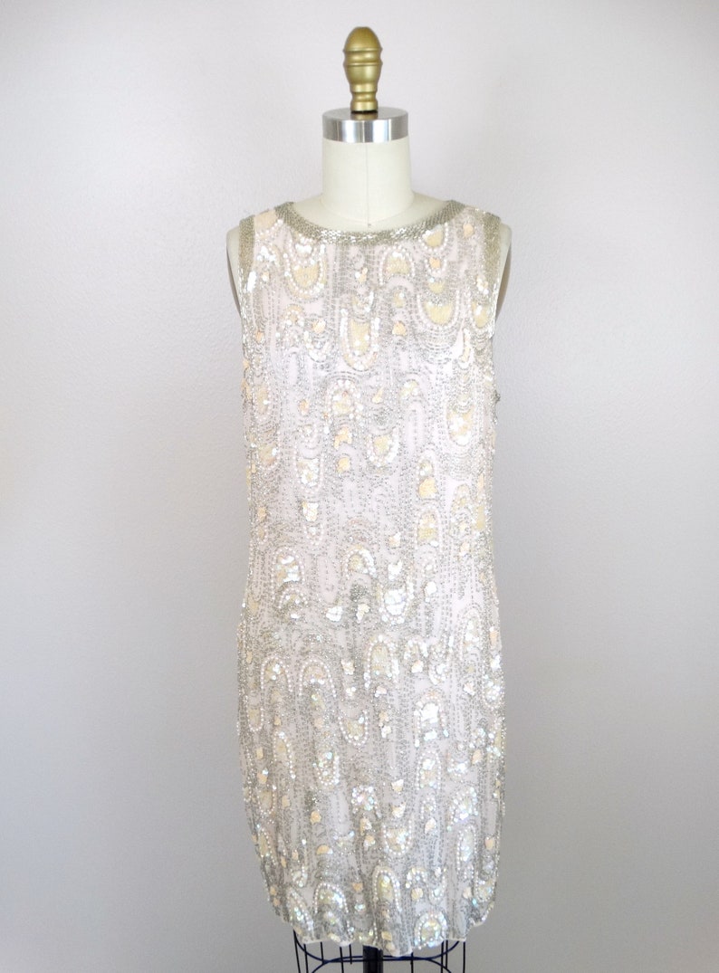 ML Heavy Pearl Beaded Sequin Dress w Overcoat Pastel Pink Silk Iridescent Sequined Dress Mother of the Bride Dress w Long Blazer