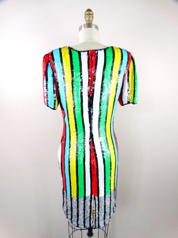 S/M Neon Striped Sequined Dress // Bright Stripes… - image 5