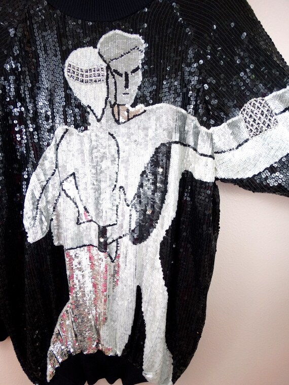 80s Pop Art Glam Sequined Dress / RARE Novelty Gl… - image 4