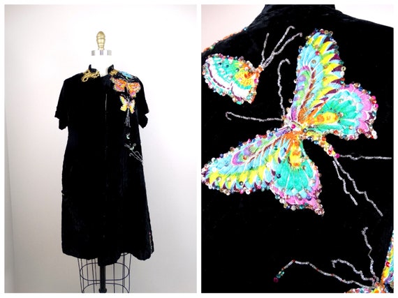 30s 40s Velvet Embellished Evening Coat / Embroide