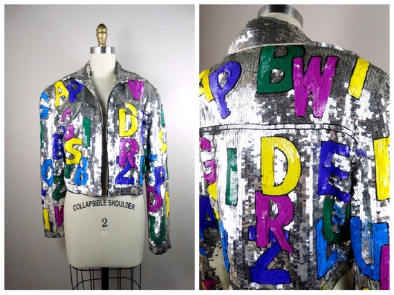 ALPHABET Letters Sequin Jacket // Retro Novelty L… - image 1