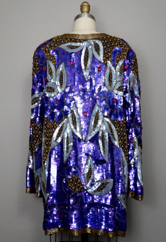 Plus Size Purple Sequin Embellished Long Jacket /… - image 4