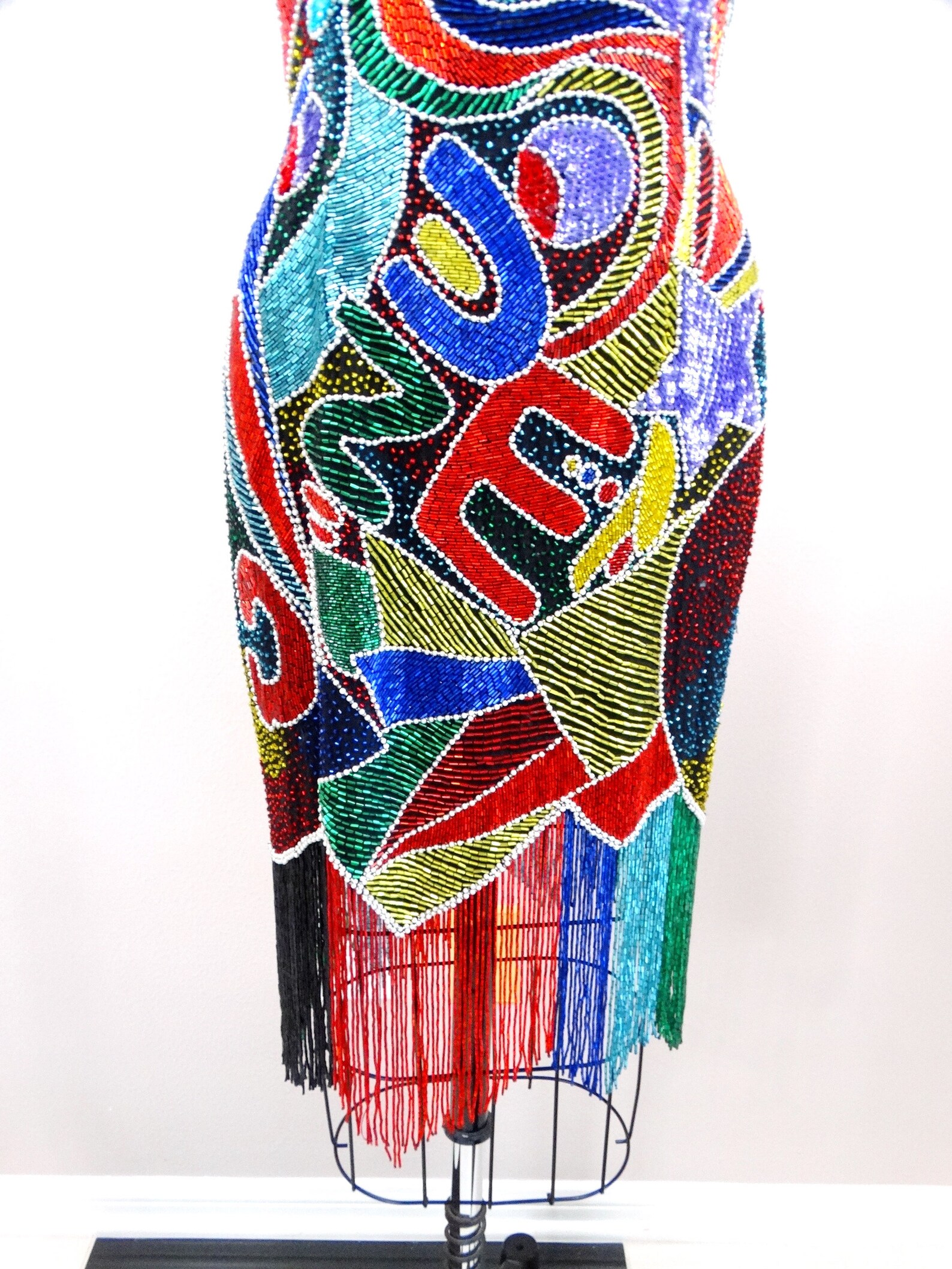 Hand Beaded Fringe Dress // Heavily Beaded Sequined Colorful - Etsy