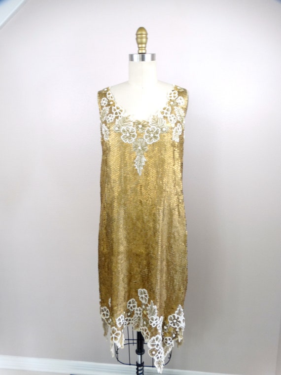 Metallic Gold Sequin Pearl Beaded Dress + Long Ja… - image 2
