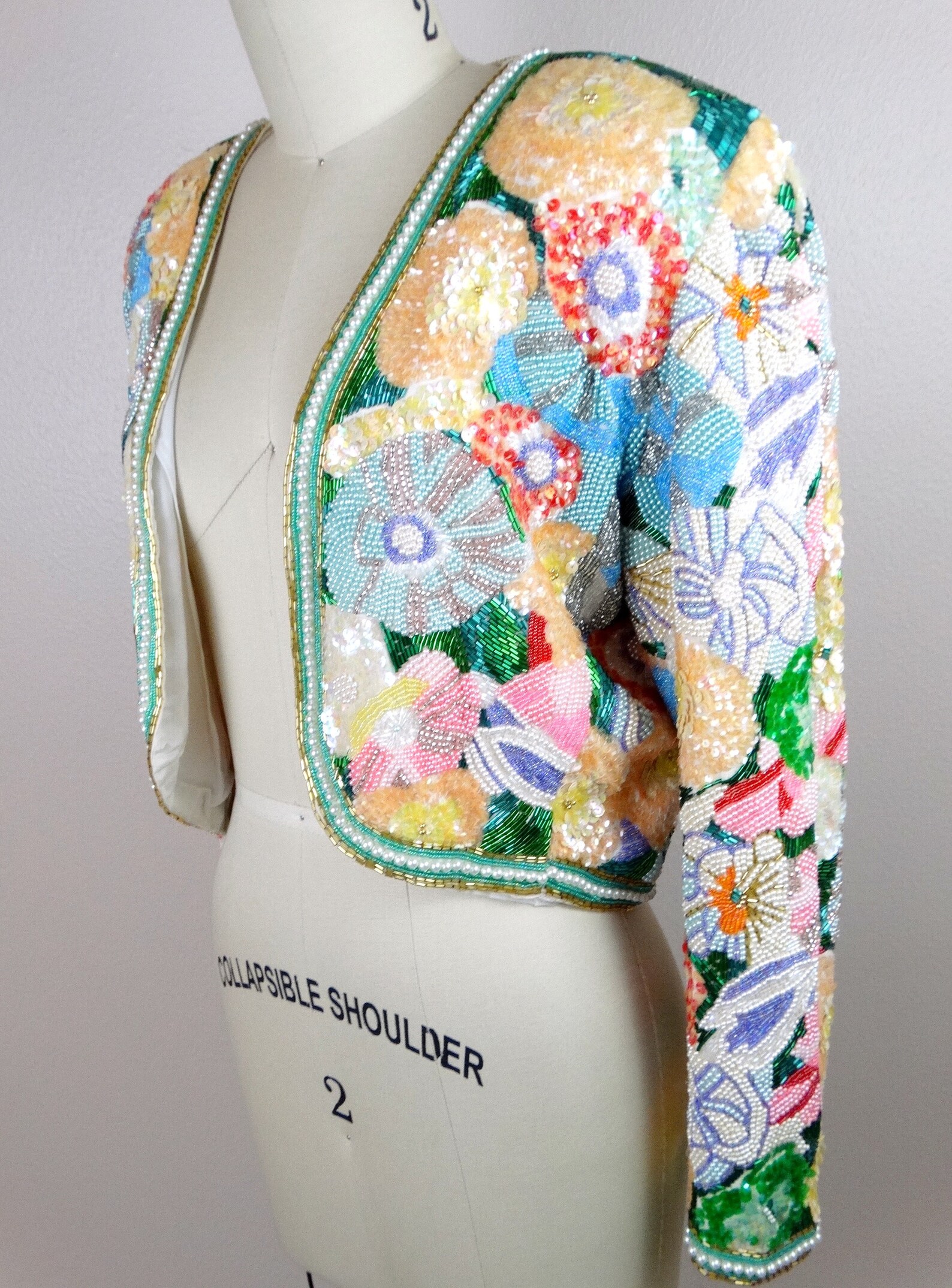 M/L Hand Beaded Fully Sequined Jacket // Very Heavy Pastel Etsy