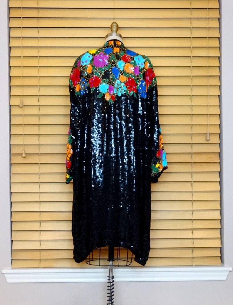 INCREDIBLE Retro Sequined Kimono / Rainbow Floral Sequin Long Etsy