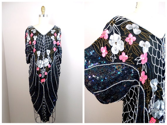 Vintage Floral Sequined Kaftan Dress // Oversized… - image 6