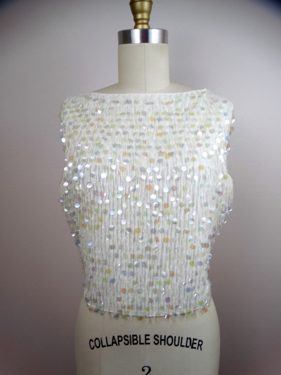 60s Paillette Fringe Sequined Beaded Crop Top // … - image 2