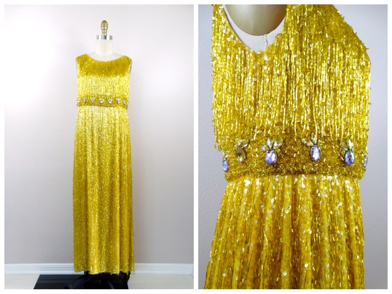 50s Heavily Beaded Fringe Dress / 1950s Couture V… - image 1