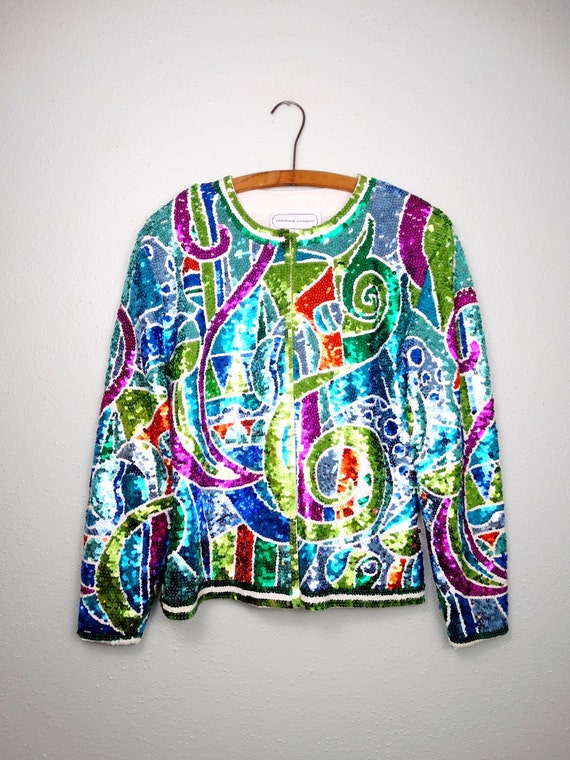 PSYCHEDELIC Sequin Jacket / Bright Embellished Ge… - image 2