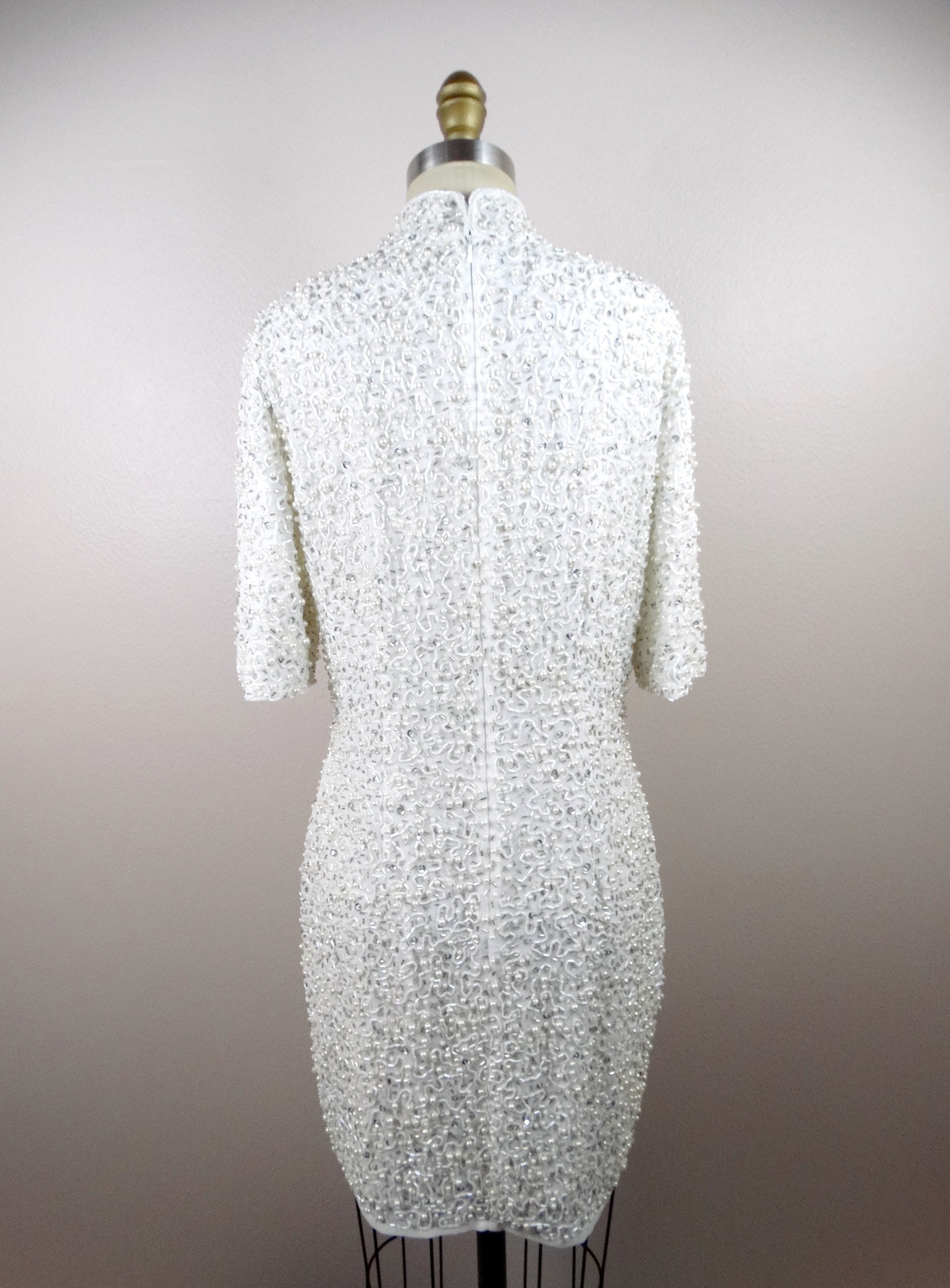 VTG Beaded Pearl Mini Dress / Short Wedding Dress / White Bead Embellished  Dress W/ Pearls - Etsy