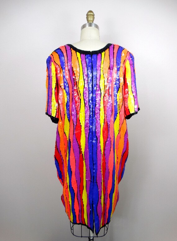 RARE Plus Size Neon Sequined Beaded Dress // Vint… - image 9
