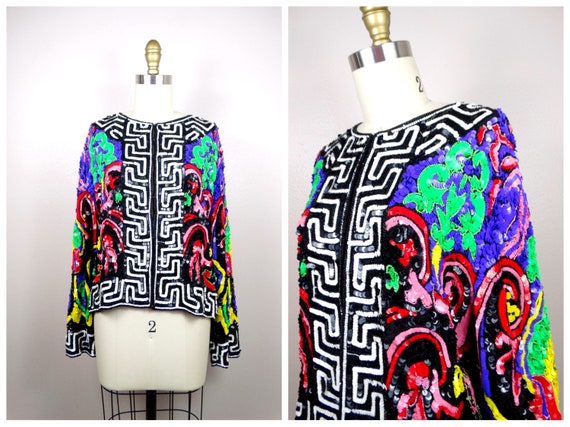 Couture Designer Sequin Jacket / Ornate Vintage S… - image 3