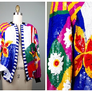 BRIGHT Fully Sequined Bomber Jacket / Retro Vintage Sequin Jacket
