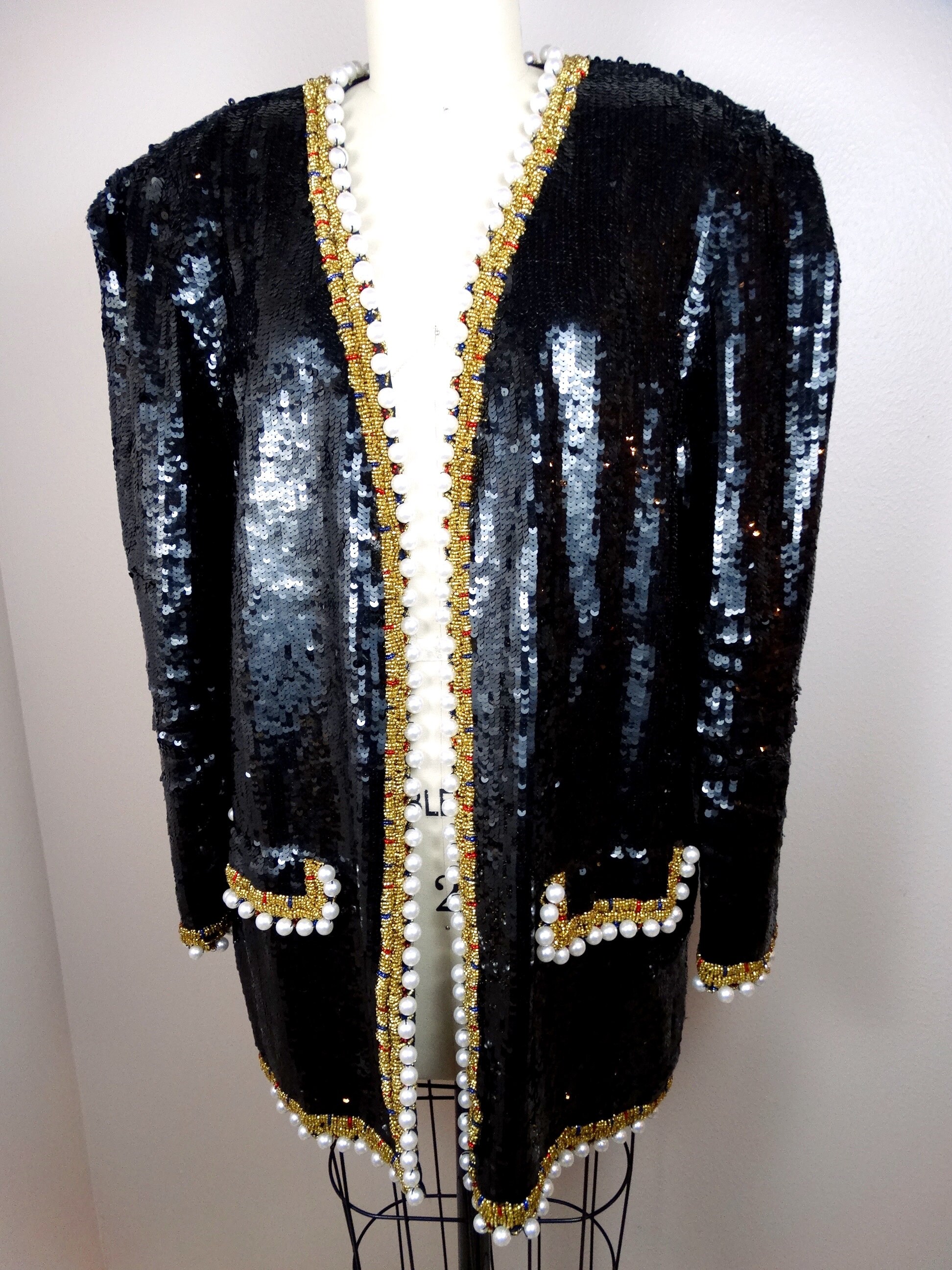 EXTRAVAGANT Black Sequin Jacket // Ornate Oversized Pearl Etsy Australia