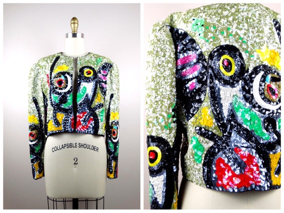 RARE Sequin Embellished Cropped Jacket / Fully Se… - image 1