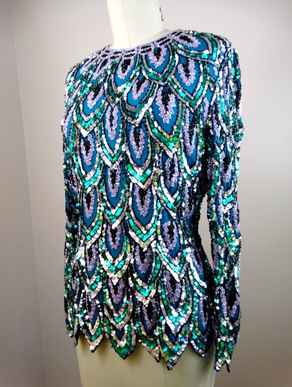 Dazzling Sequined Top // Sparkling Teal Turquoise… - image 4