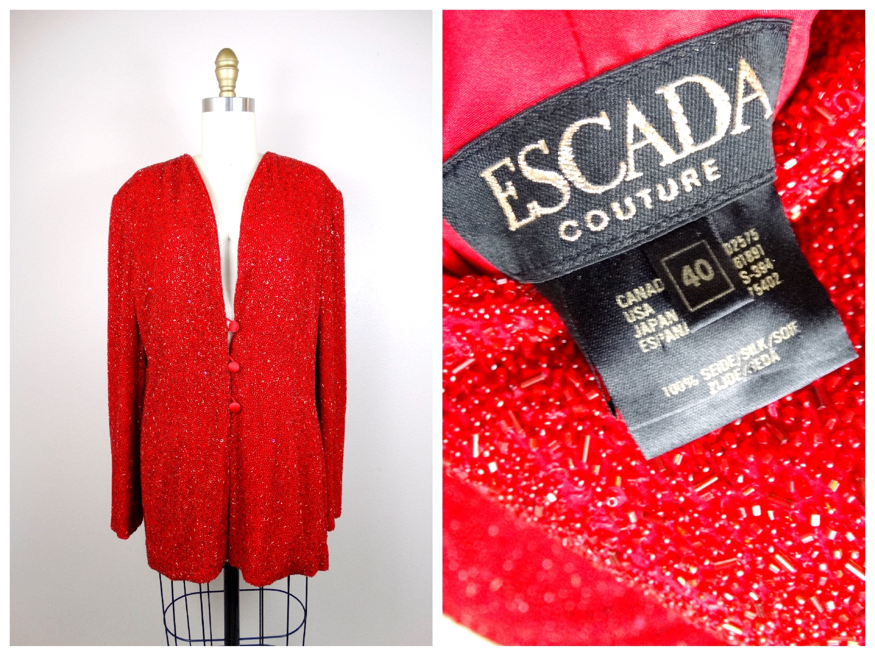 ESCADA 柄コート ESCADA Couture Beaded Jacket / Heavily Embellished Red