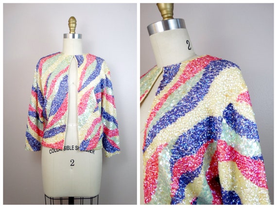 50s Sequin Embellished Cardigan / 1950s 1960s Iri… - image 6
