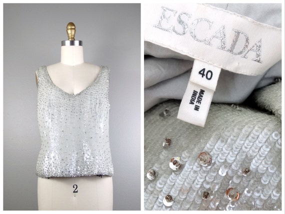 Escada Couture Sequined Top / Crystal Beaded Even… - image 1