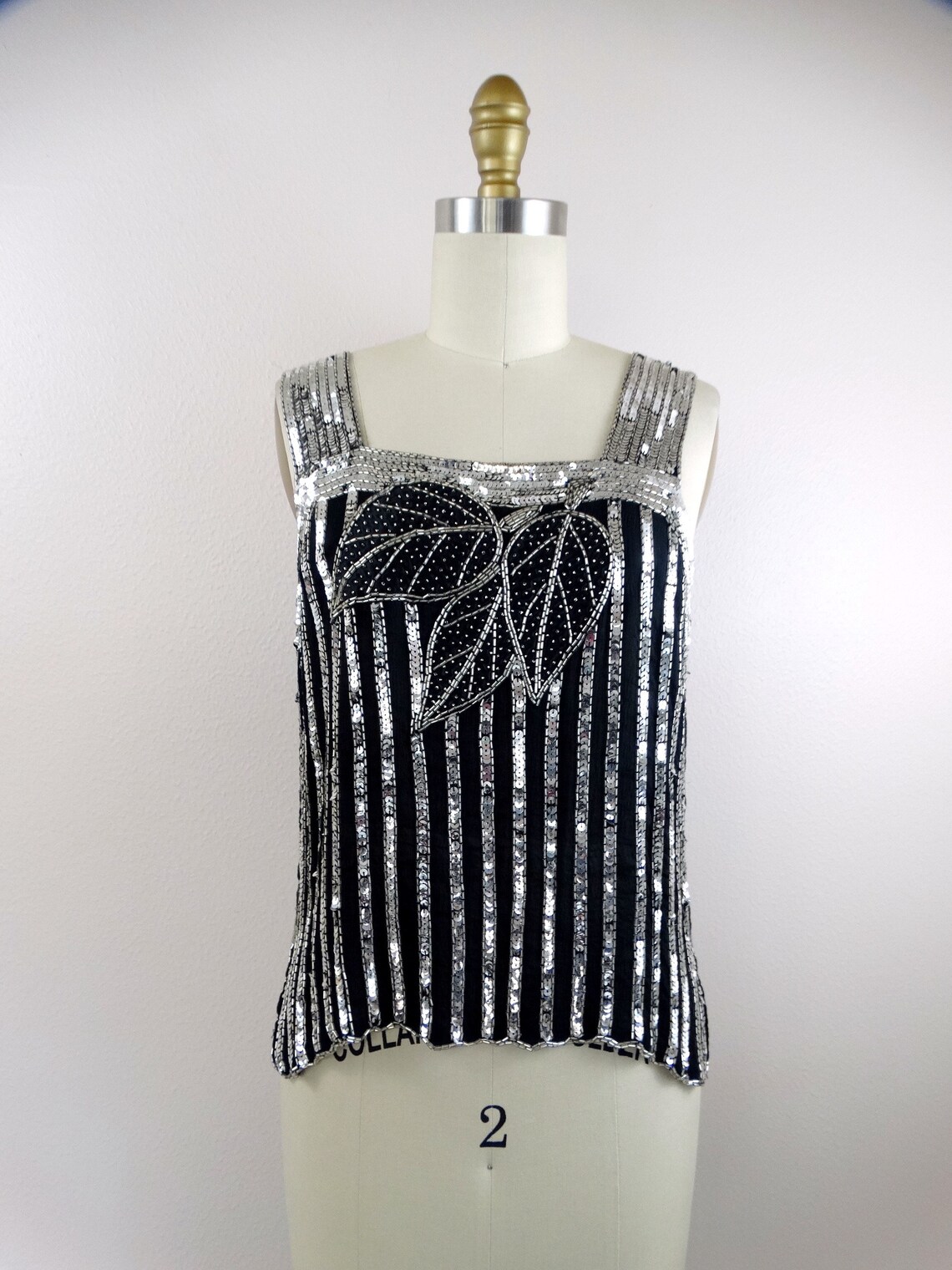 VTG Silk Beaded Sequined Kimono and Top / Black and Silver Etsy