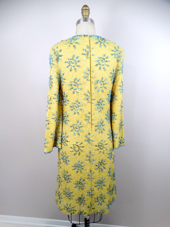 60s Mod Embellished Lace Dress // 1960s Mustard Y… - image 6