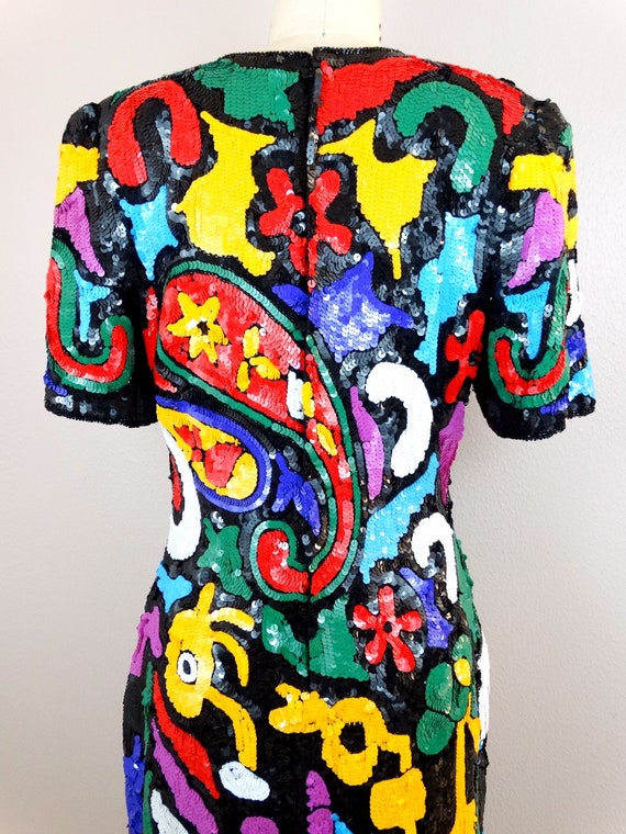 Funky Retro Sequin Dress / Psychedelic Neon Rainb… - image 6