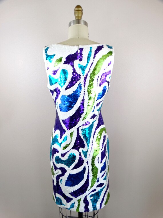 S/M 90s Sequin Dress // 1990’s Vintage White Purp… - image 5