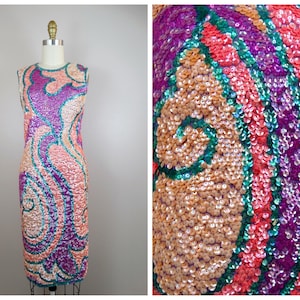 50s Wool Sequin Embellished Dress // Retro 1950’s Vintage Psychedelic Retro Fully Sequined Dress from Sydney's in Los Angeles