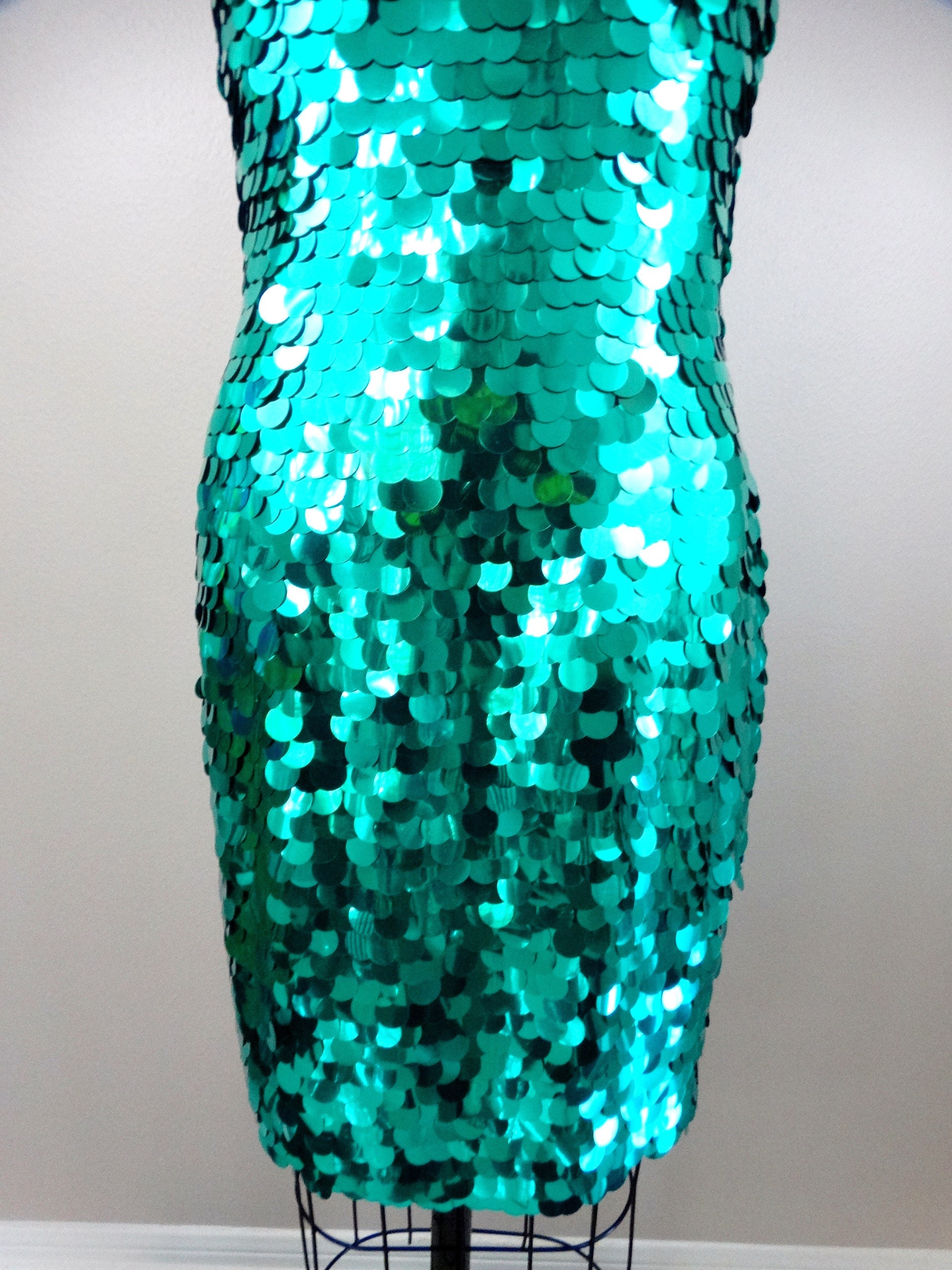 BRIGHT Paillettes Sequin Party Dress / Teal Turquoise Green