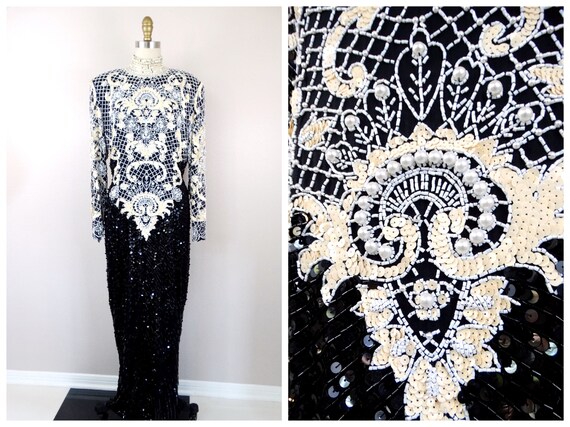 Black and white beaded dress hotsell