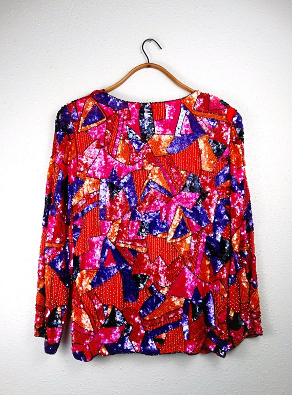 Bright Pink Red Purple Orange Sequin Jacket // Vi… - image 3