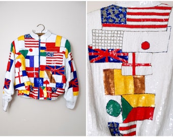 Global GLAM Sequin Jacket / International World of Flags Sequined Bomber Jacket