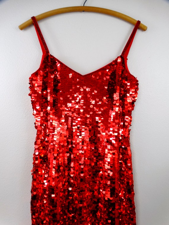 S/M Lady in Red Paillette Sequin Party Dress / Br… - image 2