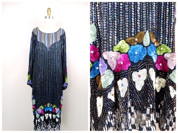 Art Deco Sequin Beaded Gatsby Dress // Colorful E… - image 5