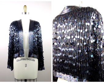 RARE Paillette Fringe Beaded Bolero / Dressy Vintage Tassel Sequin Party Jacket