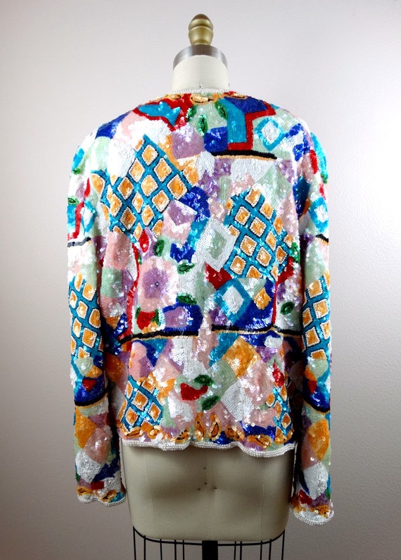 Colorful Couture Sequined Cardigan // Retro Sequi… - image 5