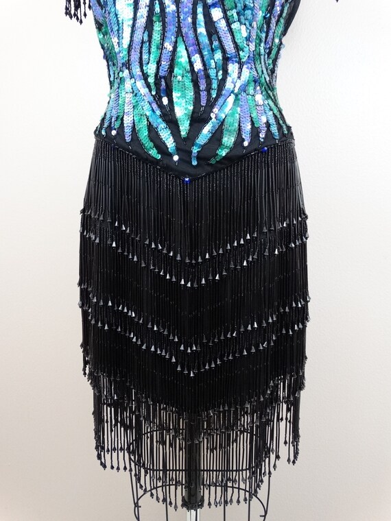 RARE Drop Bead Fringe Dress / Vintage Couture Seq… - image 4