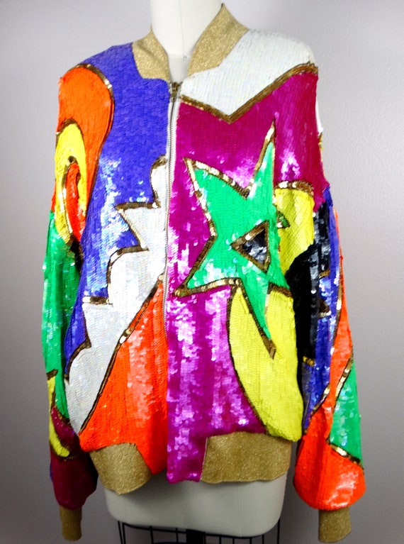 FuNkY Glam NEON Sequin Jacket // Oversized Vintag… - image 3