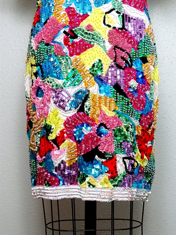 Abstract Floral Sequin Dress / Rare Bright Rainbo… - image 3
