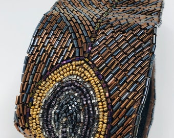 Vintage Cadaz Intricate Seed Beaded Peacock Feather Fold Over Statement Belt myra-bag-polychrome-hand-  main image 3